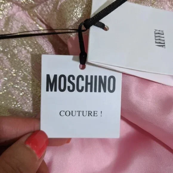 Moschino Couture Runway Brocade Pink Silver Cape Dress Jacket NWT Sz 4 - Picture 3 of 4